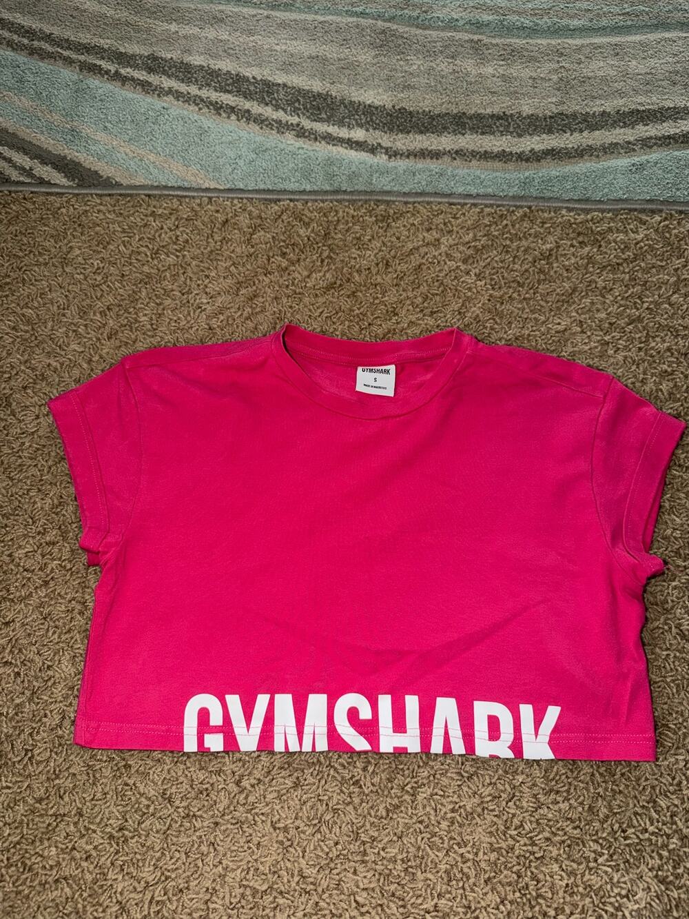 Pink Gymshark Fraction Short Sleeve Crop Top Small